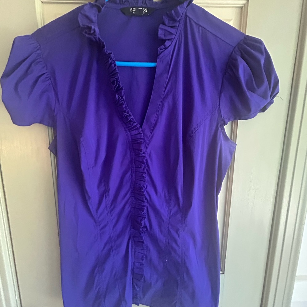 Express Purple Ruffled Blouse with Buttoned Details